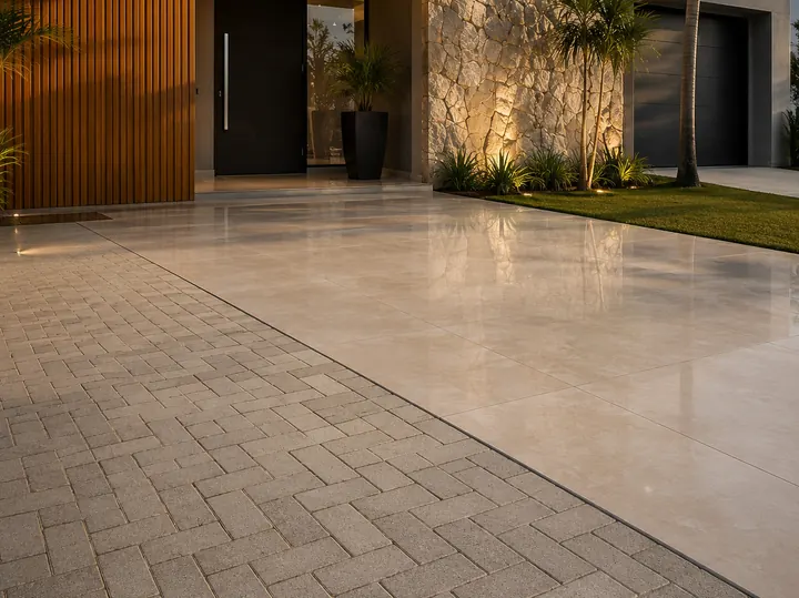 Calçada e entrada com pavers intertravados instalados