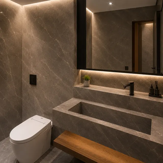 Detalhes finais com bancada, cubas e metais instalados